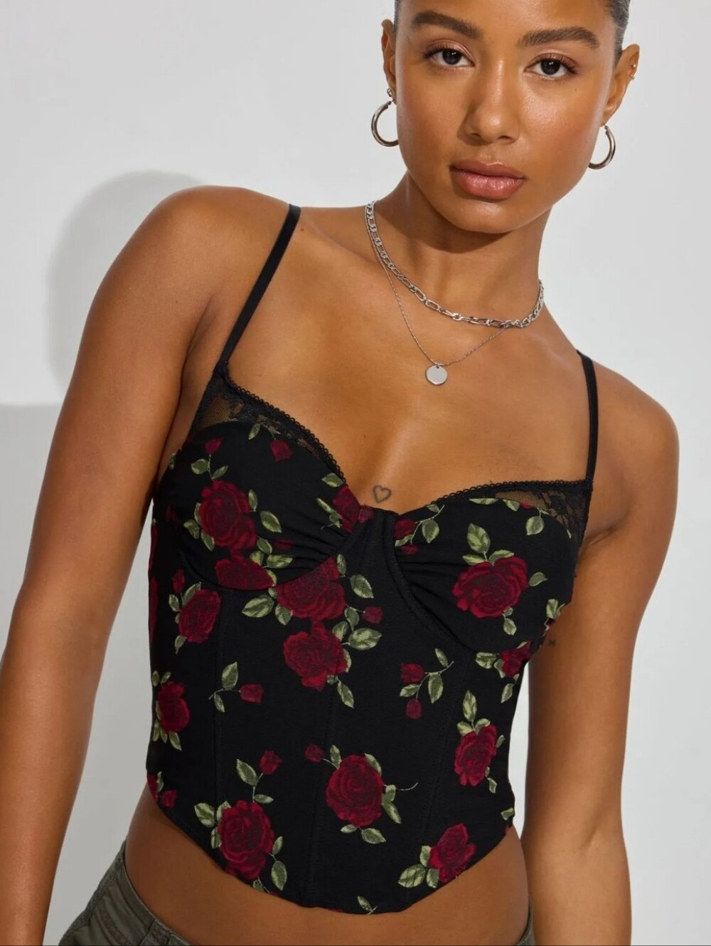 Garage Black Rose Lace-Trim Cami Top | size Medium